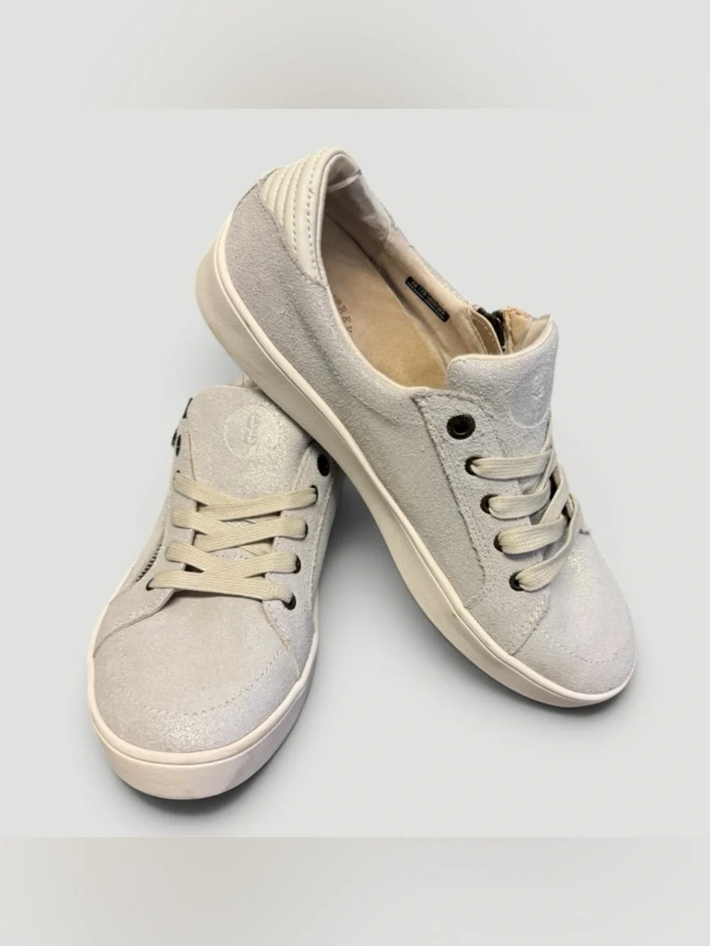 Revitalign - Wrigley Orthotic Suede easy-on side zipper Sneaker - Oatmeal Sz 9D